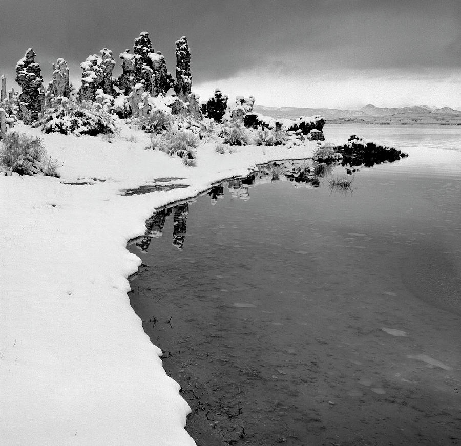 Mono Lake shoreline, snow Photograph by Steve Ellison
