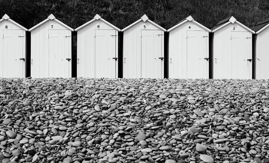 Monochrome Beach Huts Photograph by Helen Jackson