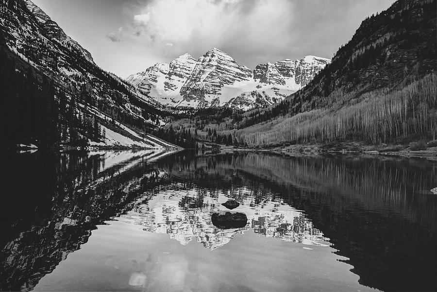Monochrome Bells - Maroon Lake Reflections Photograph by Gregory Ballos