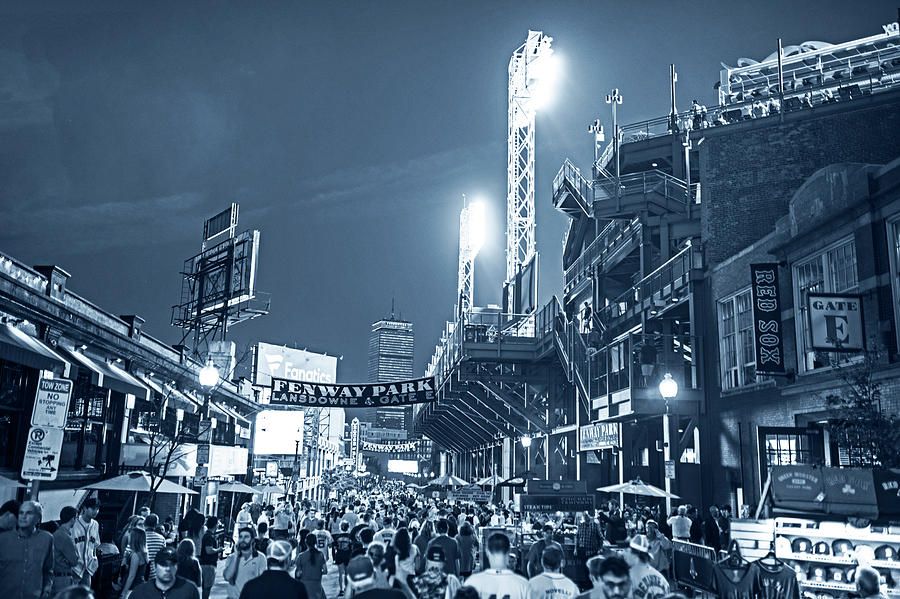 Monochrome Blue Nights Boston MA Lansdowne St Fenway Park Game Night Photograph by Toby McGuire