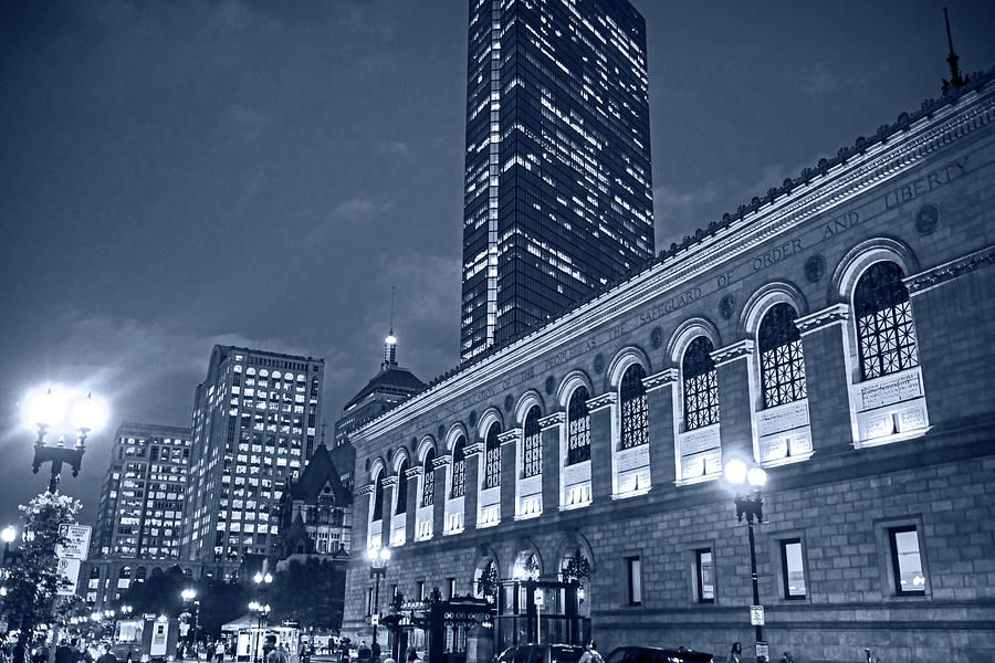 Monochrome Blue Nights Boston Public Library Boylston Street Boston MA Photograph by Toby McGuire