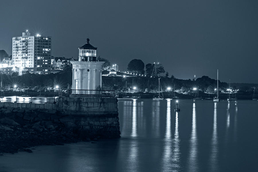 Portland Photograph - Monochrome Blue Nights Bug Light At Night Bug Light Park Portland Maine by Toby McGuire Portland Photograph - Monochrome Blue Nights Bug Light At Night Bug Light Park Portland Maine by Toby McGuire