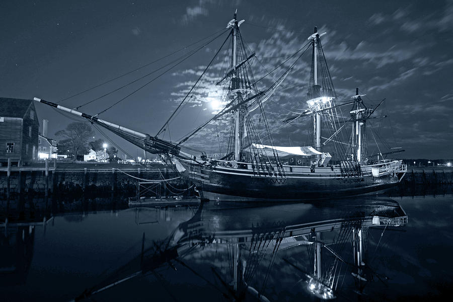 Monochrome Blue Nights Moon over the Salem Friendship Photograph by Toby McGuire