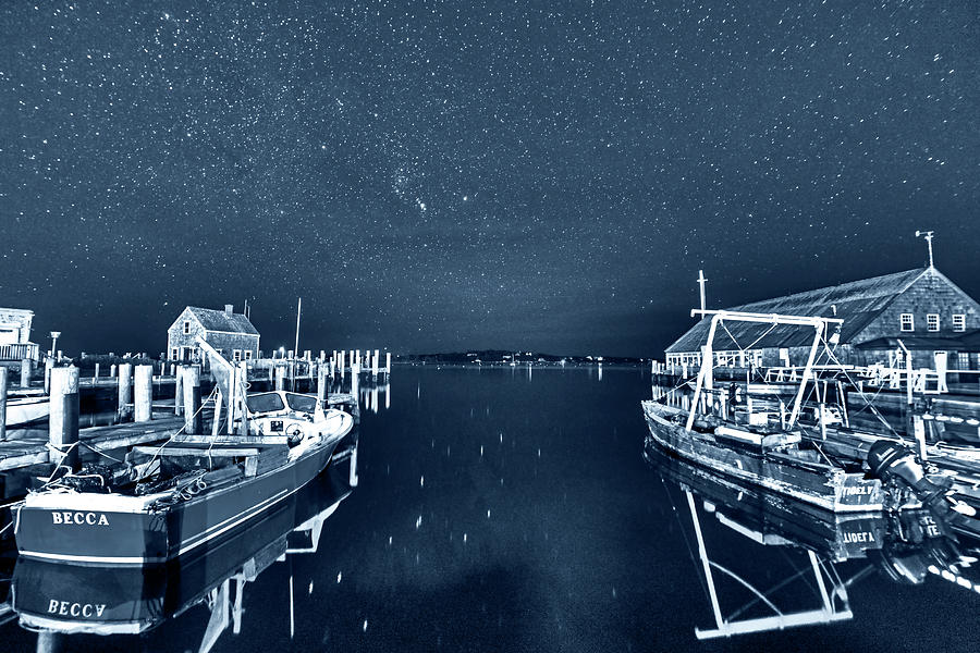 Monochrome Blue NIghts Starry Skies over Edgartown ma cape cod Photograph by Toby McGuire
