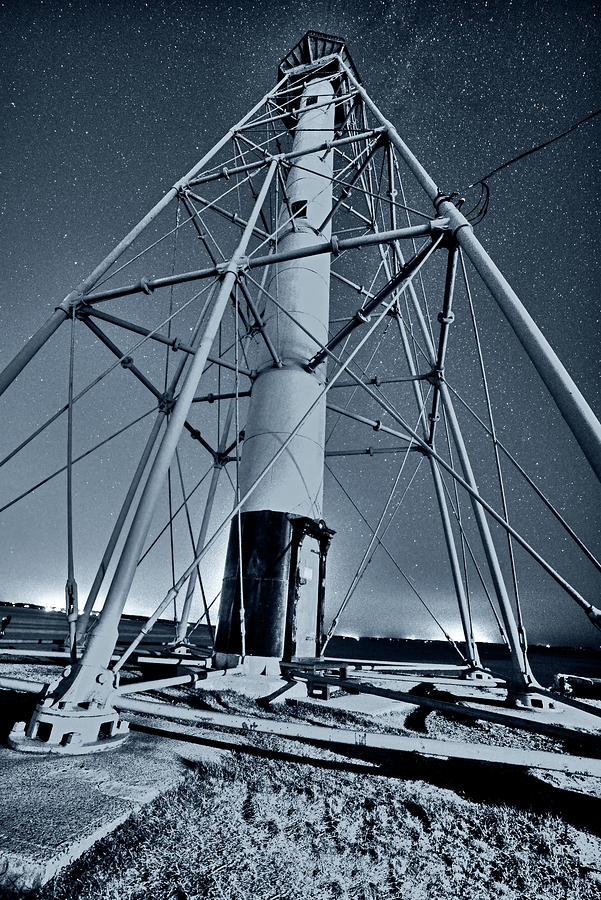 Monochrome Blue Nights Stars over the Marblehead Light Tower Marblehead MA Photograph by Toby McGuire