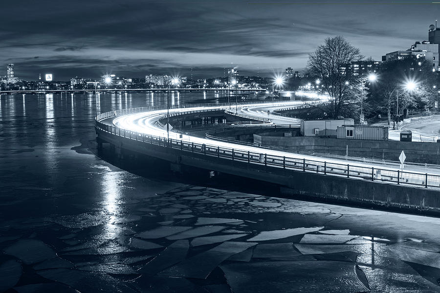 Monochrome Blue Nights The Icy Charles River at Night Boston MA Cambridge Photograph by Toby McGuire