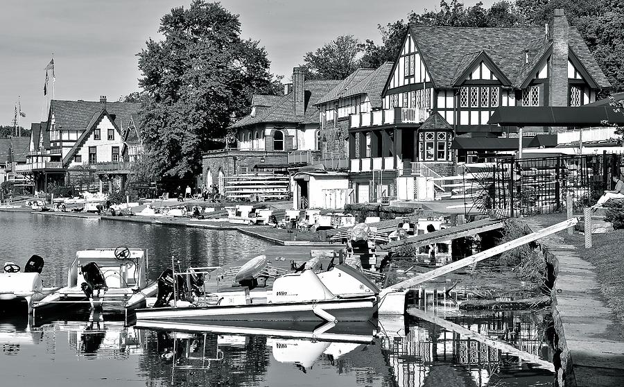 Monochrome Boathouse Row Photograph by Frozen in Time Fine Art Photography