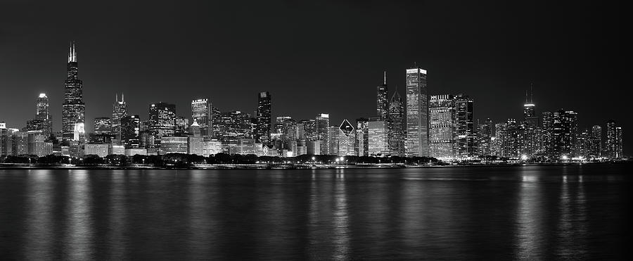 Monochrome Chicago Skyline at Night Photograph by Vivacity Art - Fine ...
