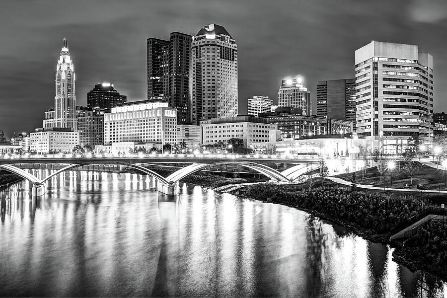 Monochrome Columbus Skyline at Night Photograph by Gregory Ballos - Pixels