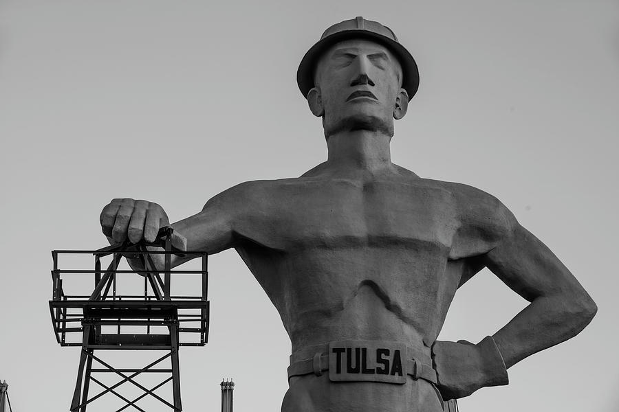 Monochrome Driller - Tulsa Oklahoma Statue Photograph by Gregory Ballos