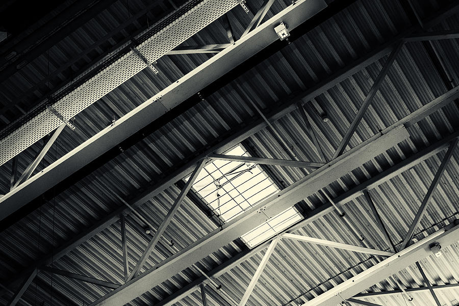 Monochrome Interior Ceiling Struts Abstract Photograph by John Williams