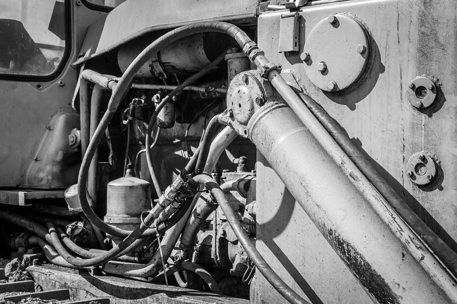 Monochrome of an Industrial Machines Engine Compartment Photograph by John Williams