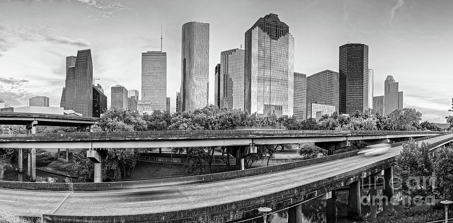Monochrome Panorama of Downtown Houston Skyline from Buffalo Bayou Park - Harris County Houston Texa Photograph by Silvio Ligutti