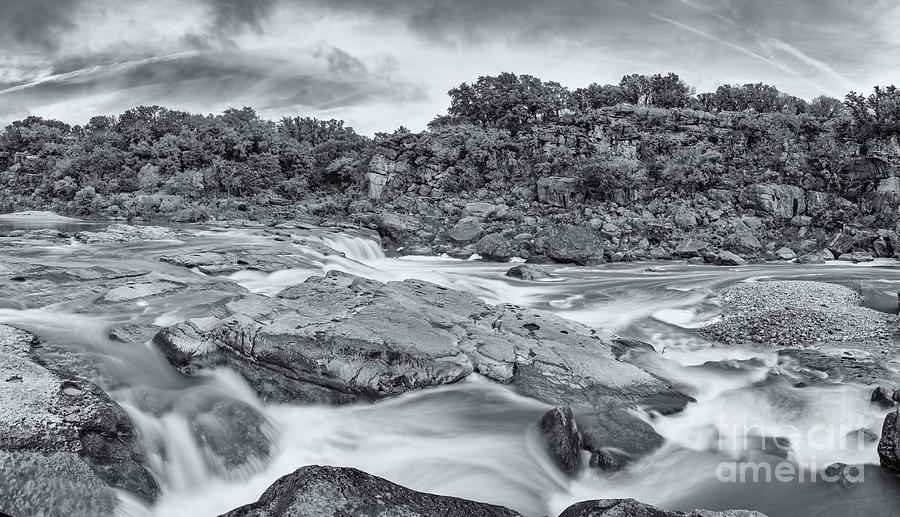 Monochrome Panorama of Pedernales Falls State Park - Texas Hill Country Photograph by Silvio Ligutti