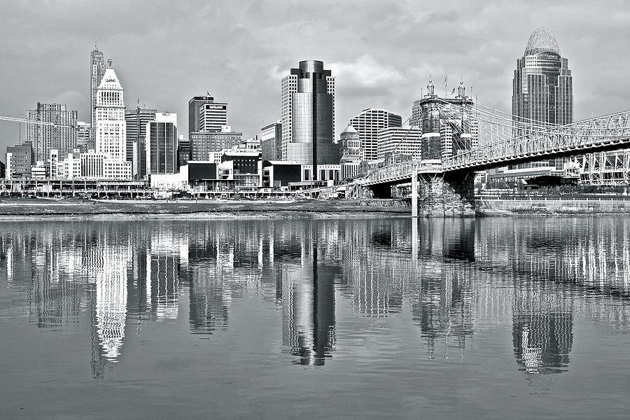 Cincinnati Photograph - Monochrome Reflection in Cinci by Frozen in Time Fine Art Photography