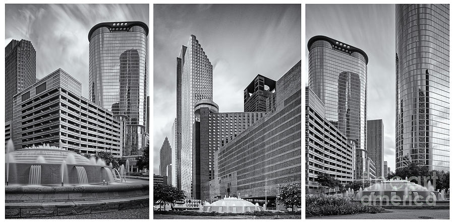 Monochrome Triptych of Downtown Houston buildings - Harris County Texas Photograph by Silvio Ligutti