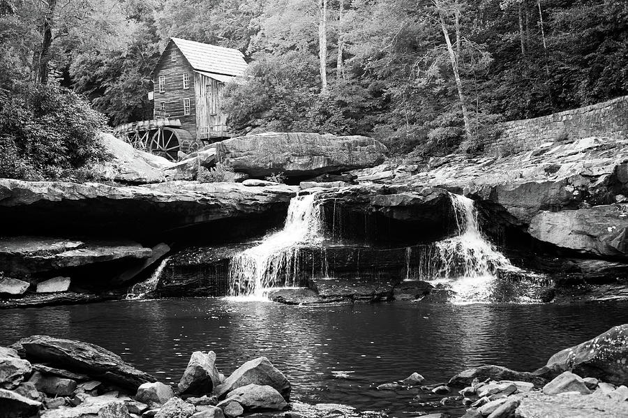 Monochrome Waterfalls at Glade Creek Mill - West Virginia Photograph by Gregory Ballos