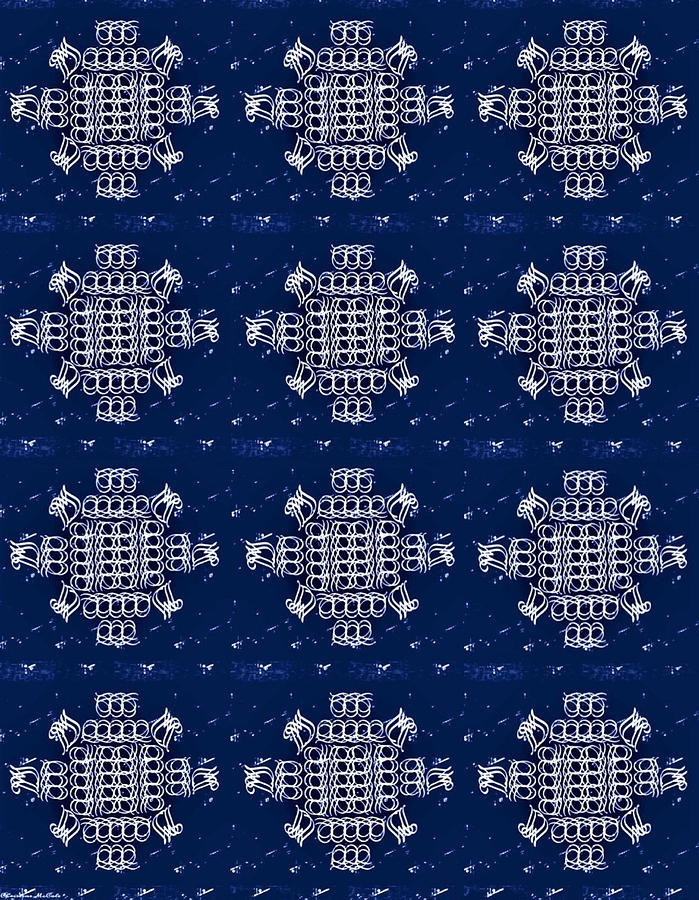 Monogram Qm Blue White Tapestry - Textile by Christine McCole