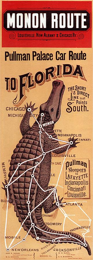 Monon Route - Pullman Palace Car Route To Florida - Retro Travel Poster - Vintage Poster Mixed Media