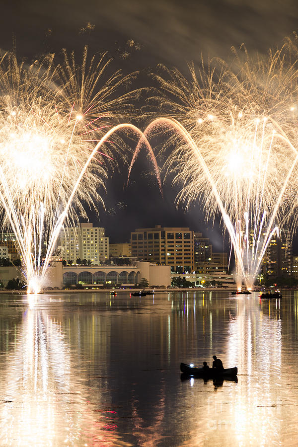 Independence Day Photograph - Monona Terrace Firework Arch by Gregory Payne