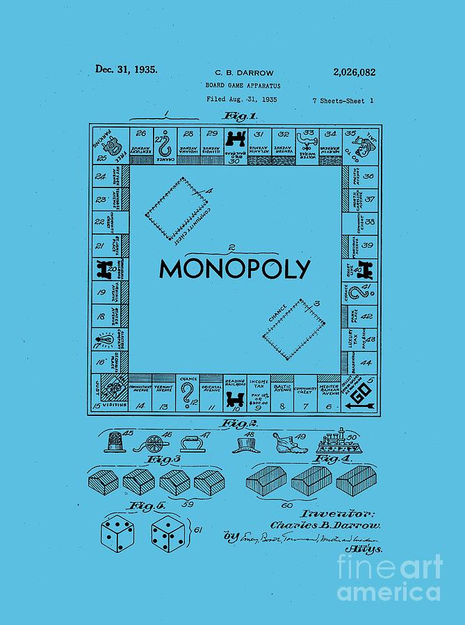 Monopoly Original Patent Art Drawing T-shirt Drawing by Edward Fielding