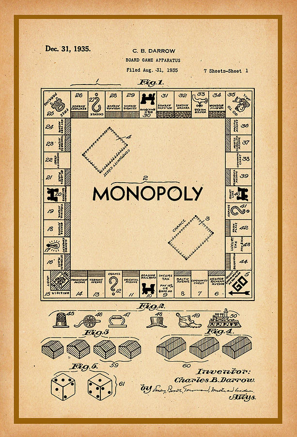 Monopoly Game Patent Drawing Digital Art by Carlos Diaz