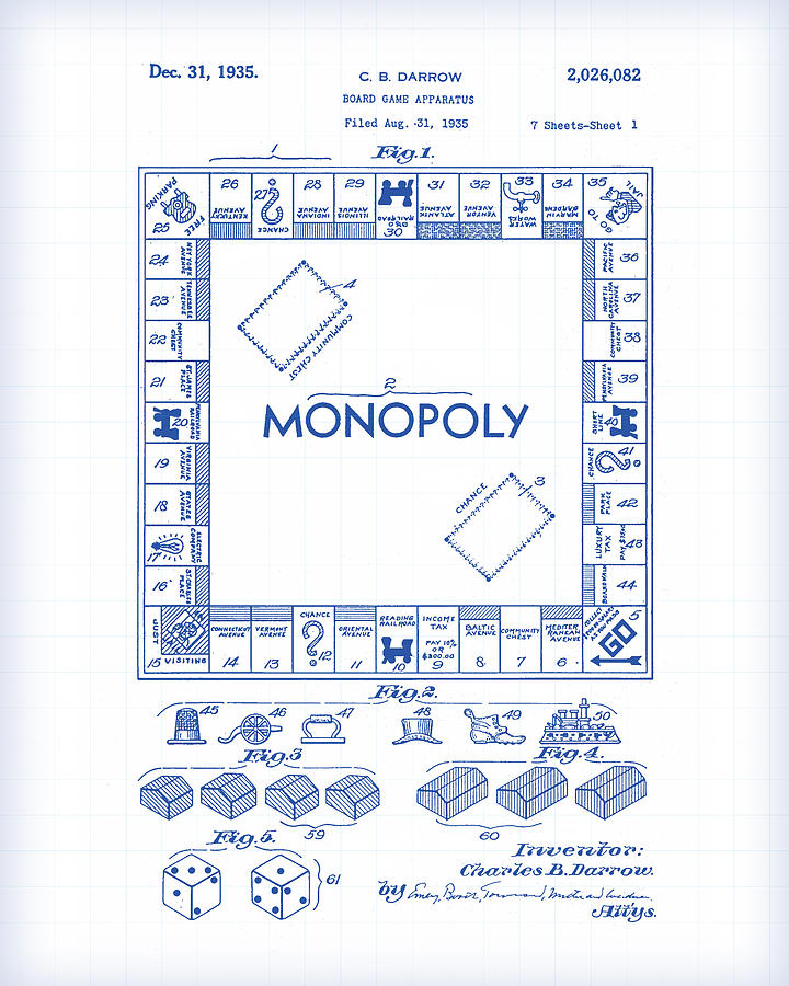 Monopoly Patent Drawing Painting by Gary Grayson