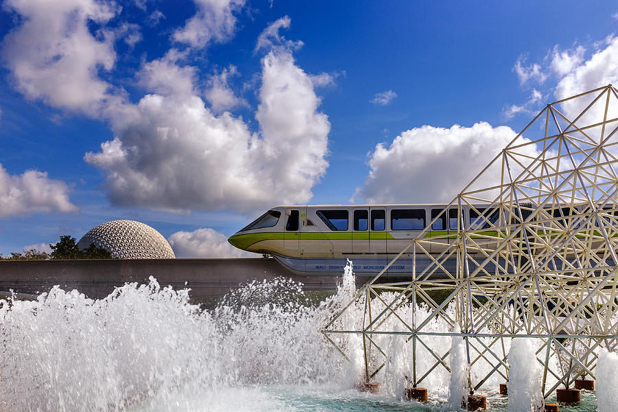 Architecture Photograph - Monorail and Spaceship Earth by Chris Bordeleau