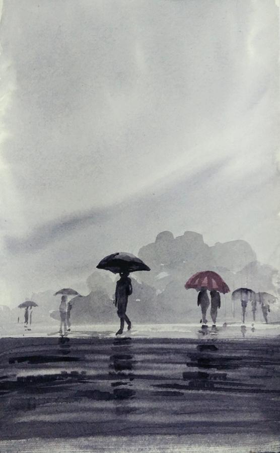 Umbrella Painting - Monsoons by Asha Sudhaker Shenoy