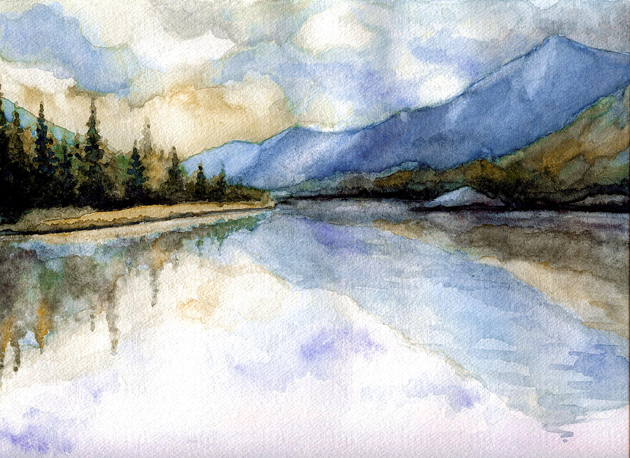 Montain Lake landscape Painting by Alban Dizdari
