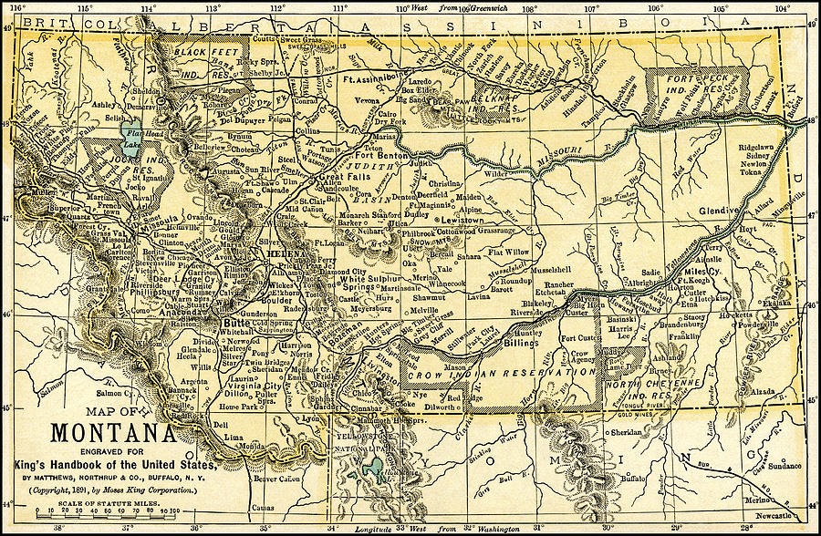 Montana Antique Map 1891 Photograph by Phil Cardamone