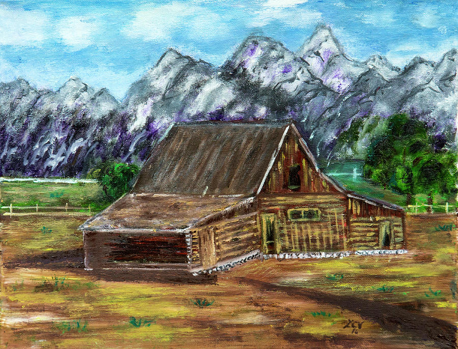 Montana Barn Painting by Lucille Valentino