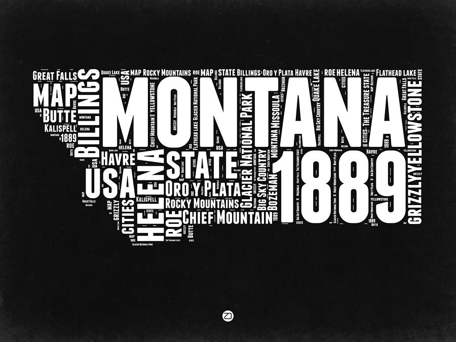 Independence Day Digital Art - Montana Black and White Map by Naxart Studio