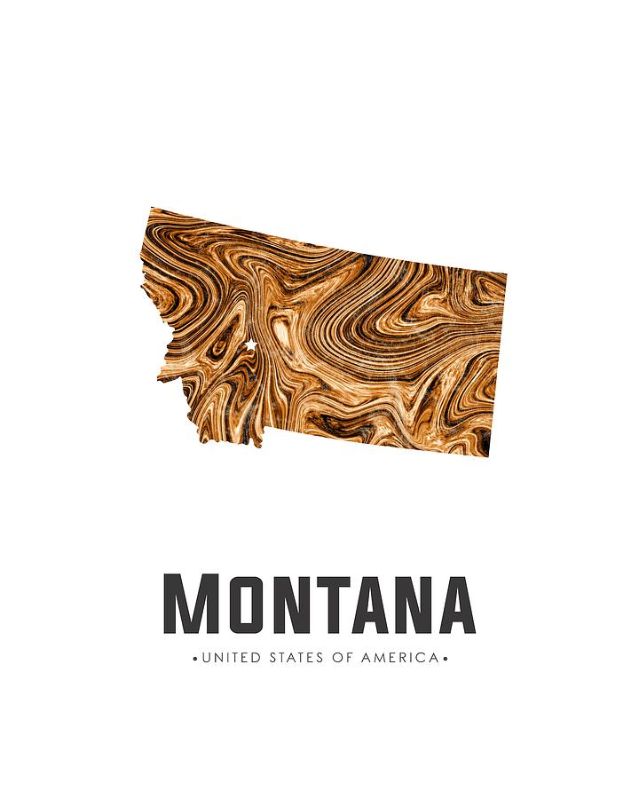 Montana Map Art Abstract in Brown Mixed Media by Studio Grafiikka