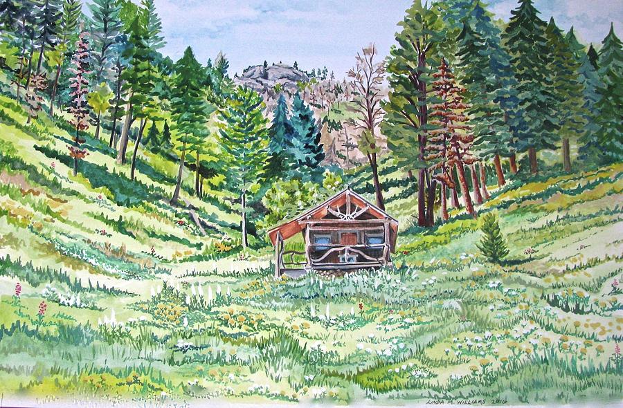 Montana Mountain Cabin Painting by Linda Williams