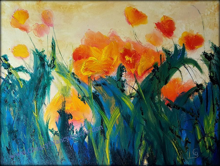 Montana Poppies Abstract Original OIl         32 Painting by Cheryl Nancy Ann Gordon