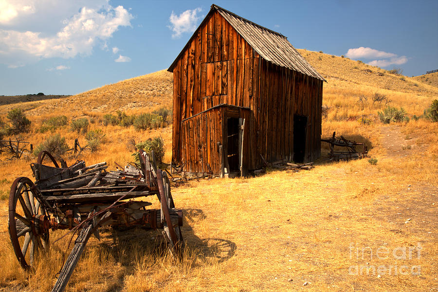 Montana Wagon And Barn Photograph by Adam Jewell