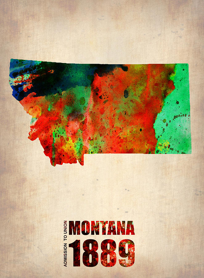 Montana Mixed Media - Montana Watercolor Map by Naxart Studio