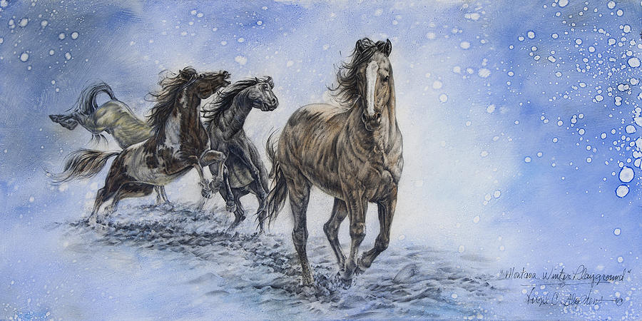 Horse Painting - Montana Winter Playground by Virgil Stephens