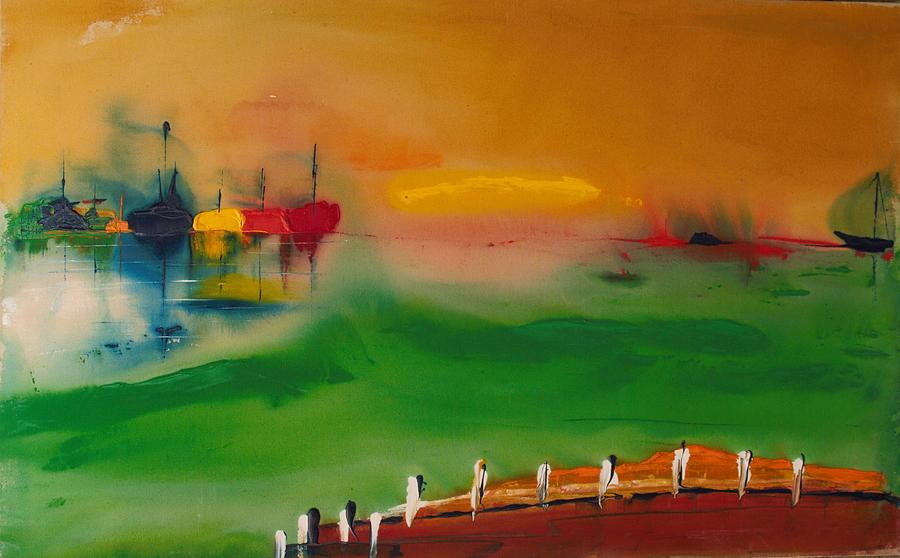 Hampton Bays Painting - Montauk Marina by Edward Longo Hampton Bays Painting - Montauk Marina by Edward Longo