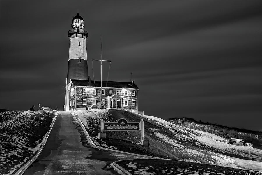 Montauk Point Lighthouse BW Photograph by Susan Candelario