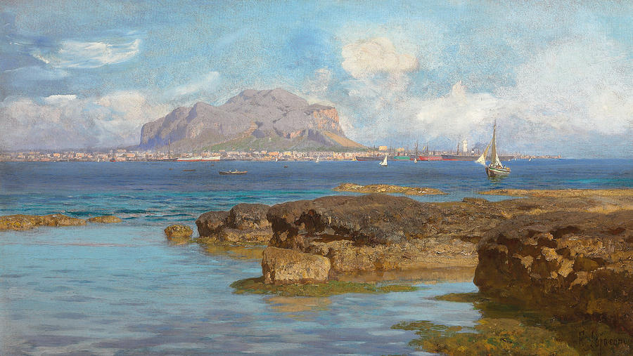 Boat Painting - Monte Pellegrino  Palermo Sicily by Francesco Lojacano