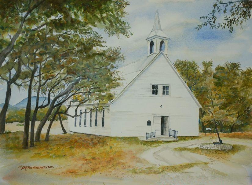 Montell Methodist Church Painting by E M Sutherland