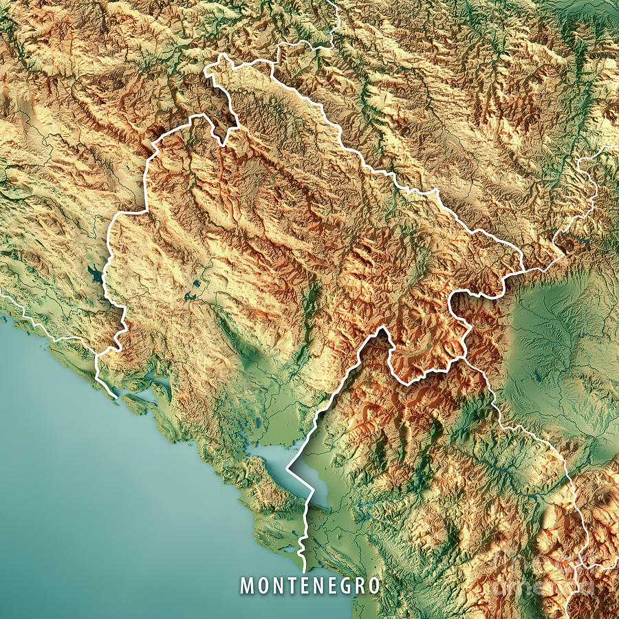 Montenegro Country 3D Render Topographic Map Border Digital Art by ...