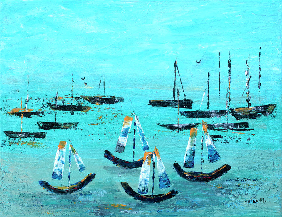 Monterey Boats Painting by Haleh Mahbod