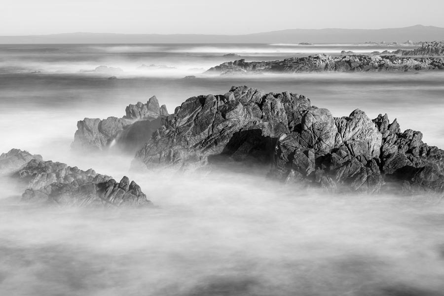 Monterey Cove and Rock Black and White  Photograph by John McGraw