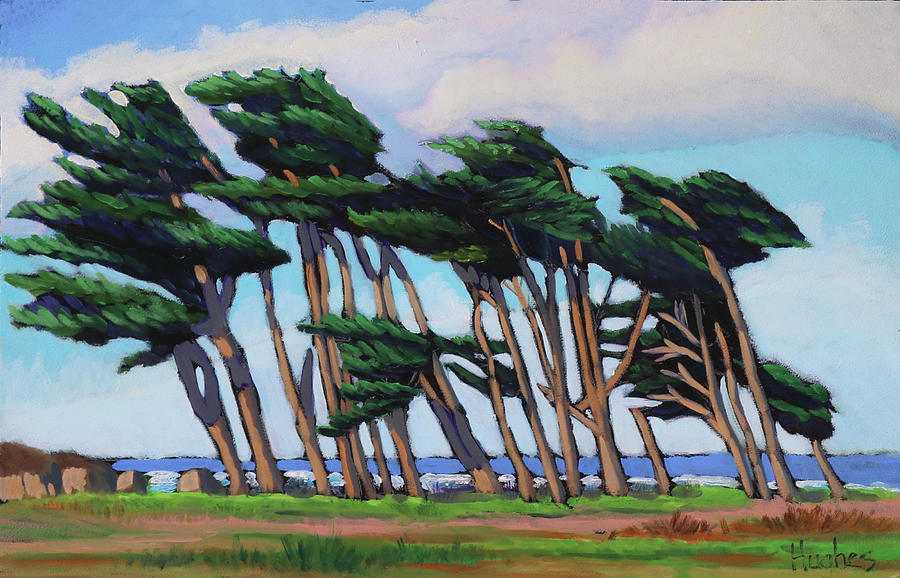 Monterey Cypress Row  Painting by Kevin Hughes