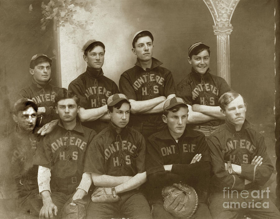 Baseball Photograph - Montertey High School Baseball team Circa 1908 by Monterey County Historical Society