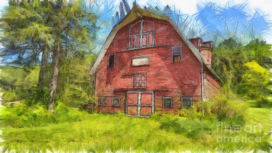 Montford Farm Red Barn Pencil Photograph by Edward Fielding