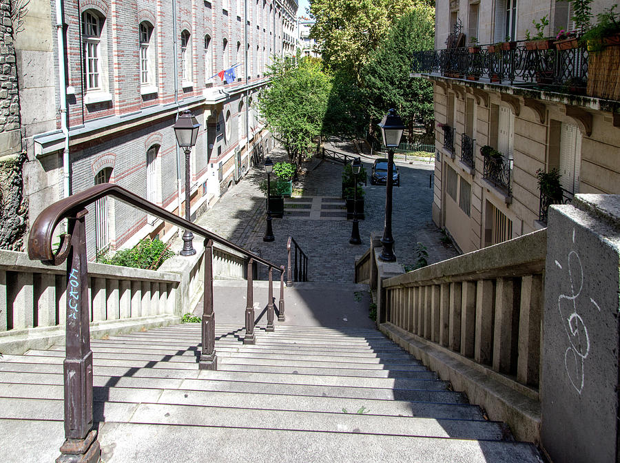 Montmarte Paris Street Stairs Digital Art by Carol Ailles